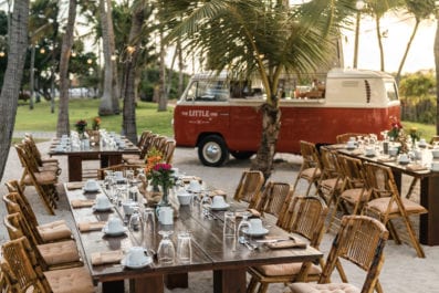 Breakfast setup at Renaissance Aruba with little one bus